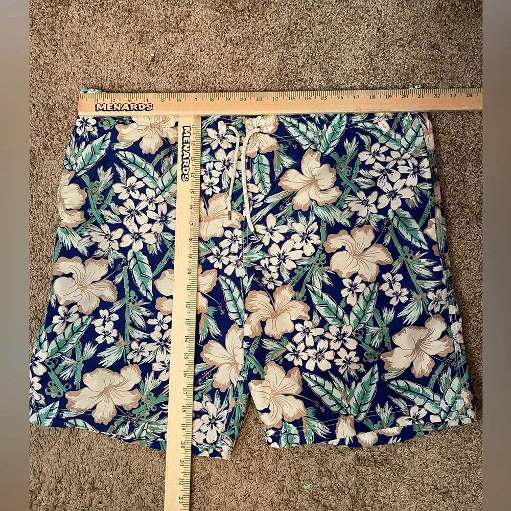 Lands' End‎ Mens Blue Floral Cargo Swim Trunks Size L 36-38 Suit Board Shorts